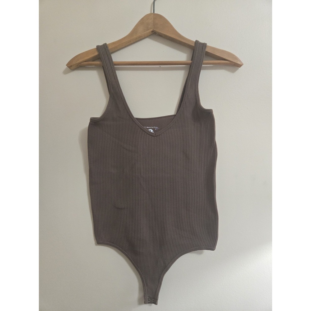 Intimately Free People Ribbed Bodysuit Women's M/L Brown Scoop Neck Thong